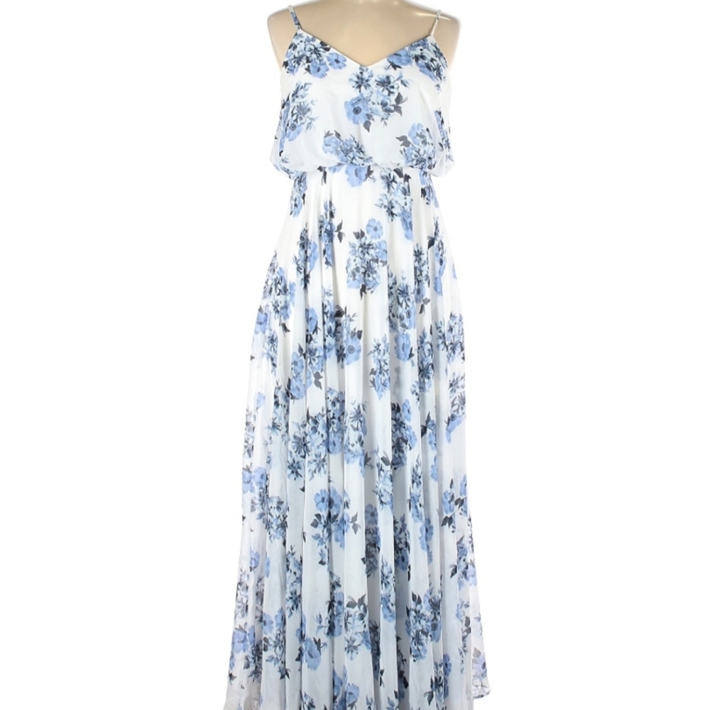 Pollen for You Blue and White Floral Print Maxi Dress